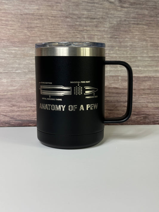 Anatomy of a Pew Mug - Laser Engraved Stainless Steel Insulated Mug with Lid - Perfect for Coffee